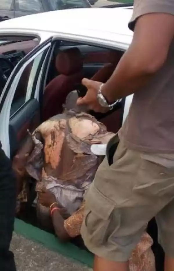 Man Nearly Burnt Alive After His Car Catches Fire On 3rd Mainland Bridge [See Photos]